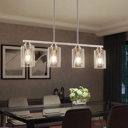 Mecgirn Island Light for Kitchen, Brushed Nickel Dining Room Light Fixture Over Table, 4-Light Linear Chandelier Pendant Lighting for Dining Table Kitchen Island Living Room
