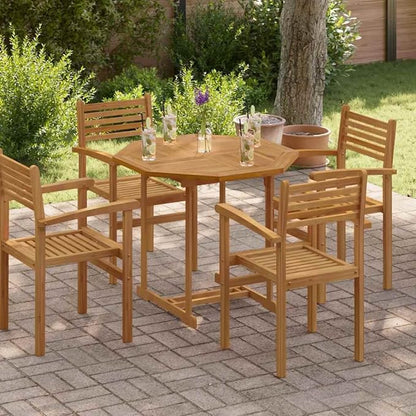Octagonal Solid Teak Wood Table Top 35.4 in Outdoor Butcher Block Style, Oiled Brown Finish, Parasol Hole Ready for Dining or Standing Desk, Indoors & Patio Use