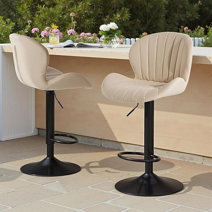 Sweetcrispy Bar Stools Set of 4, Modern Swivel Bar Chairs, Adjustable Fabric Upholstered Barstools Counter Height with Backrest for Bar, Kitchen Island, Dining Room, Beige
