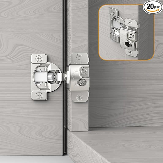 Furniware 20 Pieces 1-5/16 in Overlay Soft Close Concealed Hinge for Face Frame Door, 105° Open Angle Concealed Stainless Steel Hinges for Face Frame Door, Soft Close Cabinet Hinge Satin Nickel