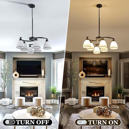 6-Light Modern Chandelier Light Fixture for Dinner Room, Matte Black Hanging Lamp with Frosted Milk White Glass Lampshade, Adjustable Height Pendant Ceiling Light for Island Entryway Office Bedroom