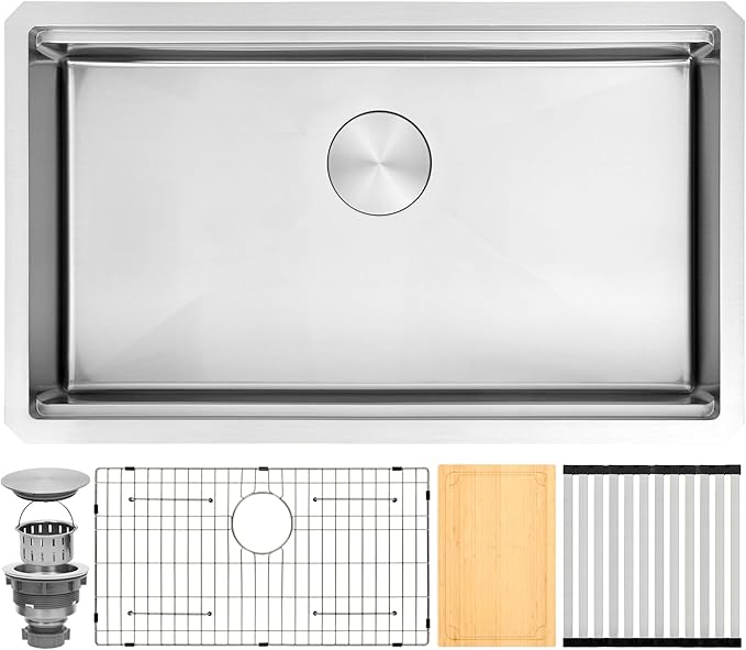 Undermount Kitchen Sink, 16 Gauge T-304S Stainless Steel Workstation Sinks with Accessories, 30" x 18" x 6" ADA-Compliant Large Kitchen Sink, 6 Inch Deep for ADA Sink,and RV kitchen SInk