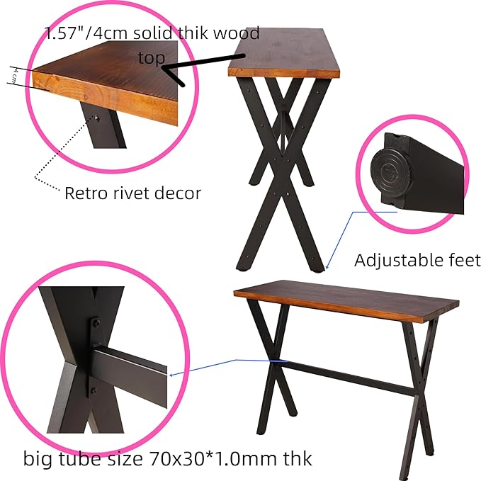 Diwhy Industrial Console Table, 41.3" High Bar Table for Kitchen, Living Room, Coffee Bar, Black Metal Frame, Dining Table, 47.2 × 19.7 inchs Wood Desktop