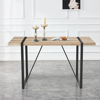 55" Extendable Island Table, Rustic Dining Table with Metal Frame, Mid Century Dining Table for Kitchen Dining Living Room, Rustic Brown