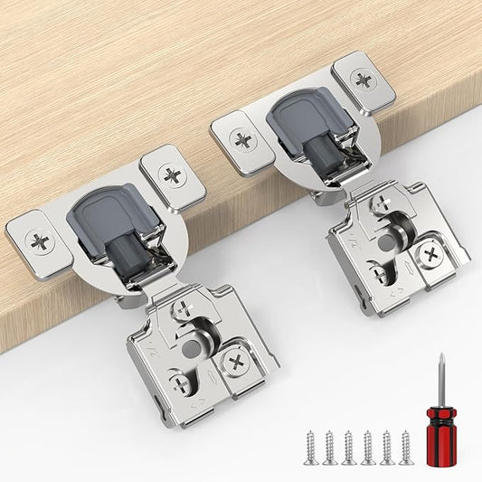 Furniware 50 Pack 25 Pairs 1/2 inch Overlay Soft Close Hinges for Face Frame Kitchen Cabinet Hinges Satin Nickel - 3 Way Adjustability Concealed Soft Close Hinges Damper Self Closing