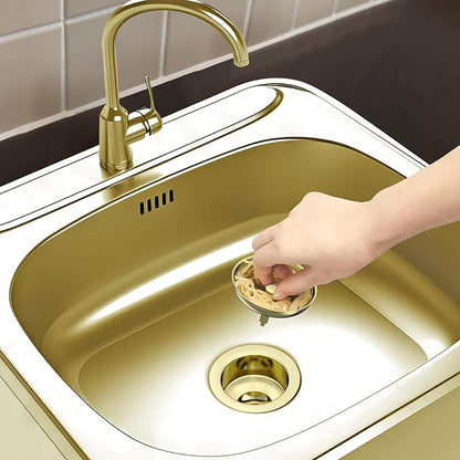BOTEMY Stainless Steel Gold Sink Drain Strainer Kit 3-1/2 inch Kitchen Drain Assembly with Metal Center Knob Basket Stopper Replacement for Standard Kitchen Sinks