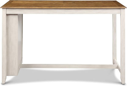 New Classic Furniture Amy Farmhouse Kitchen Counter Island Dining Table for 4 with Storage Shelf & USB Chargers, 60-Inch, Two Tone Vintage White/Brown