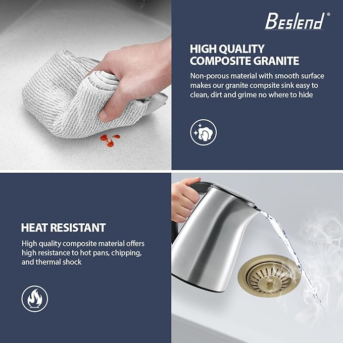 33x22 inch Drop In Kitchen Sink With Faucet White Waterfall Smart Granite Composite Workstation Kitchen Sink Top Mount Single Bowl 33"W x 22"D x 10"H