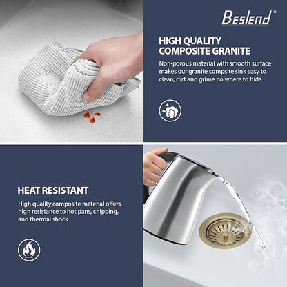 33x22 inch Drop In Kitchen Sink With Faucet White Waterfall Smart Granite Composite Workstation Kitchen Sink Top Mount Single Bowl 33"W x 22"D x 10"H