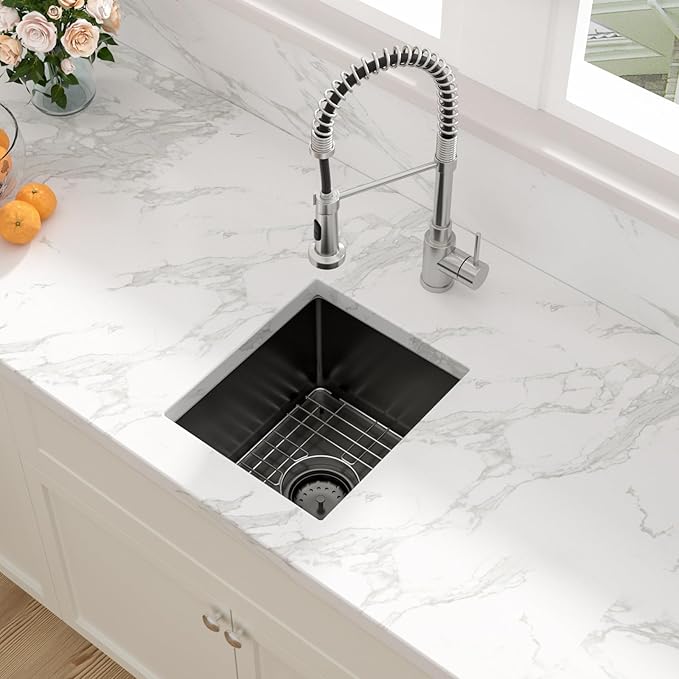 Sarlai 13 Black Bar Sink Undermount - 13x15 Gunmetal Black Under Counter Bar Prep RV Outdoor Kitchen Sink 16 Guage Stainless Steel Single Bowl Deep Sinks Basin