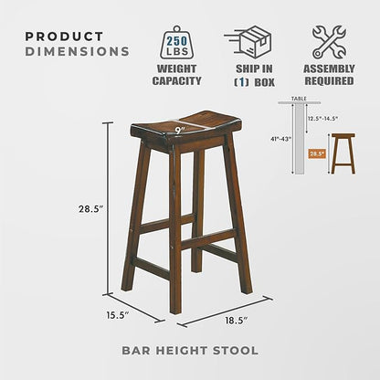 Lexicon Finnian Saddle Solid Wood Bar Height Bar Stool Set of 2 - Saddle Kitchen Stool Dining Height Stools for Dining, Armless Counter Chair Seating, Perfect Casual - 28.5" SH Distressed Cherry