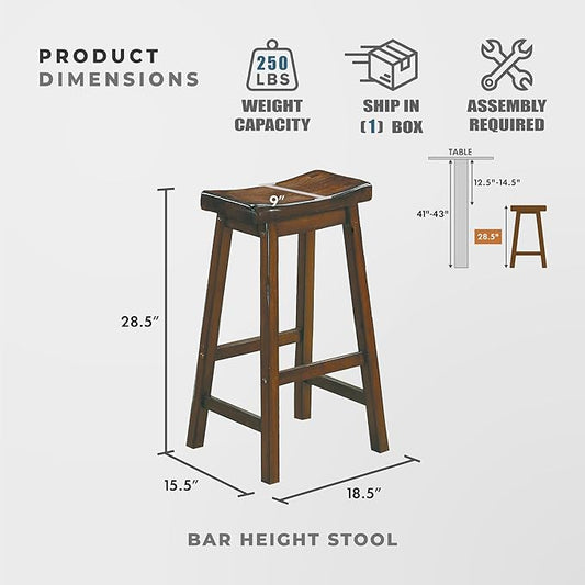 Lexicon Finnian Saddle Solid Wood Bar Height Bar Stool Set of 2 - Saddle Kitchen Stool Dining Height Stools for Dining, Armless Counter Chair Seating, Perfect Casual - 28.5" SH Distressed Cherry
