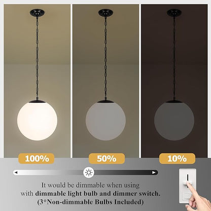 KoKo&Yukina 14" Black Globe Pendant Light Mid Century Pendant Light Milk Glass Pendant Lights Kitchen Island Adjustable Hanging Light Fixture for Dining Room Bedroom Kitchen Island