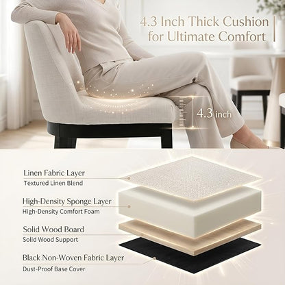 HNY Modern Dining Chairs Set of 4 with Comfortable Back Support, Farmhouse Soft Linen Upholstered Dining Room Chairs with Black Solid Wood Legs, Armless Kitchen Side Chairs for Living Room, Beige