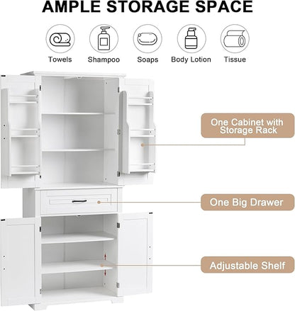 Storage Pantry Cabinet with Door and Shelf Organizer, Kitchen Cupboard for Entryway, Living Room or Bathroom, Adjustable Shelves, White