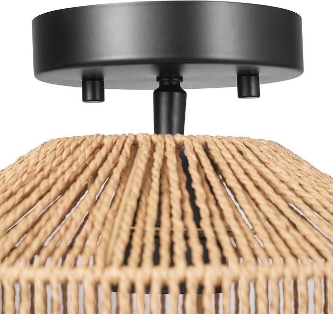 GLOBE Electric 65902 1-Light Flush Mount Ceiling Light, Matte Black, Paper Twine Shade