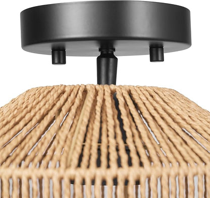 GLOBE Electric 65902 1-Light Flush Mount Ceiling Light, Matte Black, Paper Twine Shade