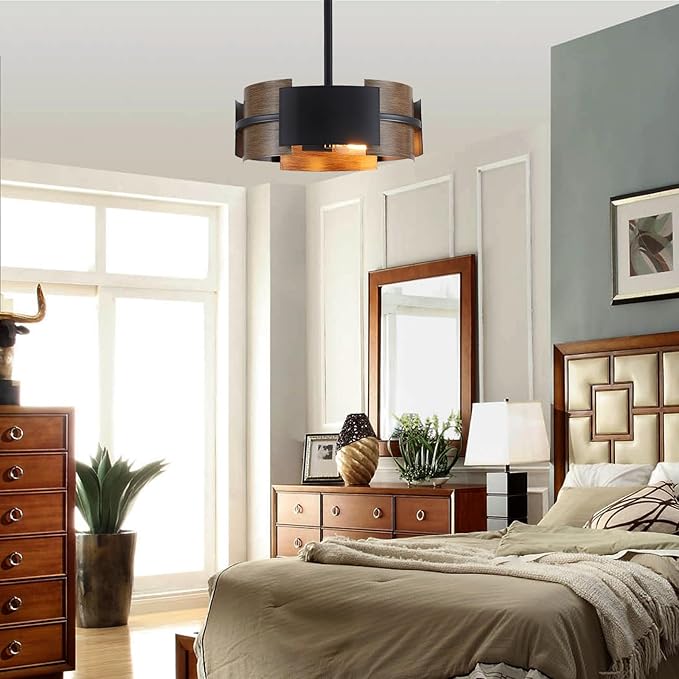Modern Dining Room Light Fixture Rustic Round 3-Light Pendant Light for Bedroom Foyer Hallway Corridor Dining Room Kitchen 13" Wood Grain