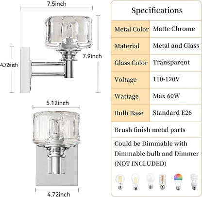Polished Nickel Wall Sconce Chrome Bathroom Vanity Light 1 Light Wall Lights for Bathroom(3.7 pounds)