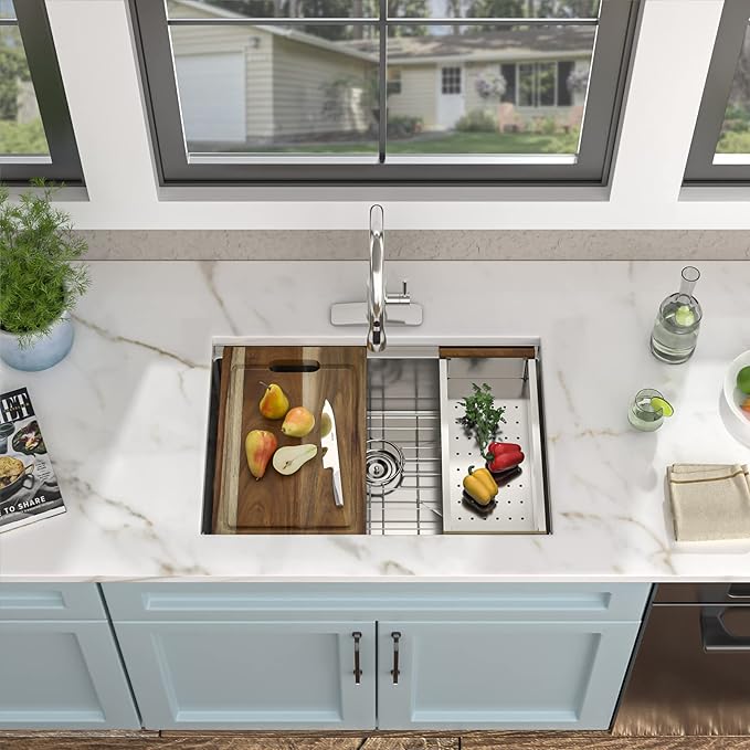 30"x19" Undermount Kitchen Sink – 16 Gauge 304 Stainless Steel Ledge Workstation Under Counter Round Corners Single Bowl Sink Basin