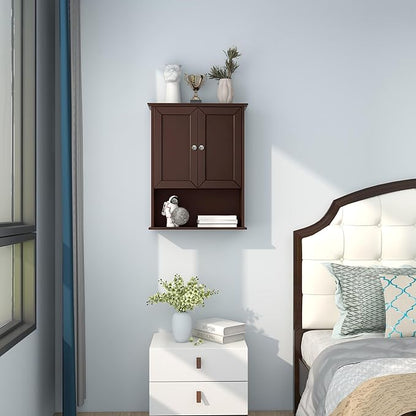 VANIRROR Bathroom Wall Cabinet Expresso Over Toilet Storage - 24x30 in Above Toilet Wood Medicine Cabinet with Adjustable Shelf & 2 Door Mounted Wall Cabinet