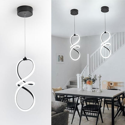 MAYNA Spiral Led Pendant Light Fixture,Modern Led Chandelier, 6000K Adjustable Height Hanging Light Fixture for Kitchen Living Room Bedroom Cafe Table, 1 Pack (Black)