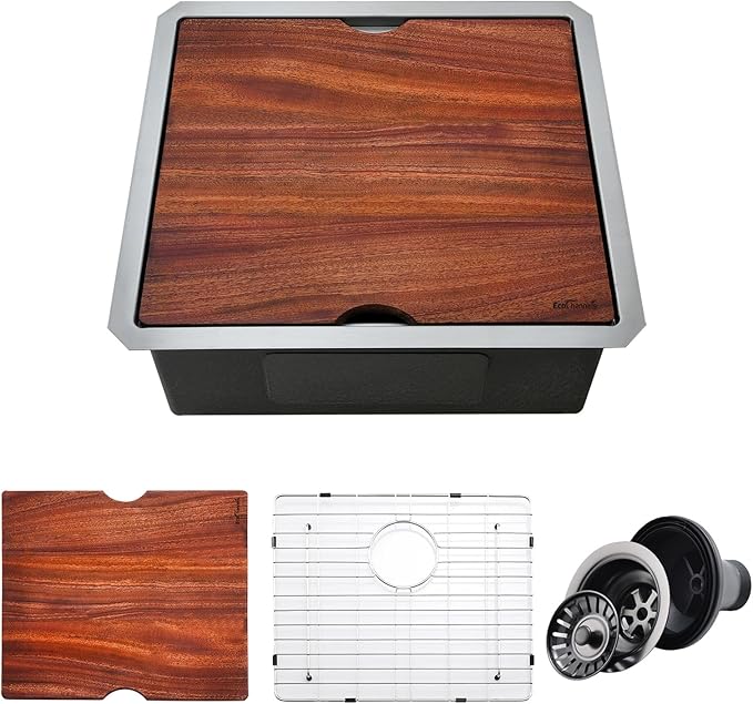 Undermount Kitchen Sink, 21 x 19 Inch Sink Kitchen 16 Gauge Stainless Steel Kitchen Sinks Single Bowl Workstation Sink with Cutting Board