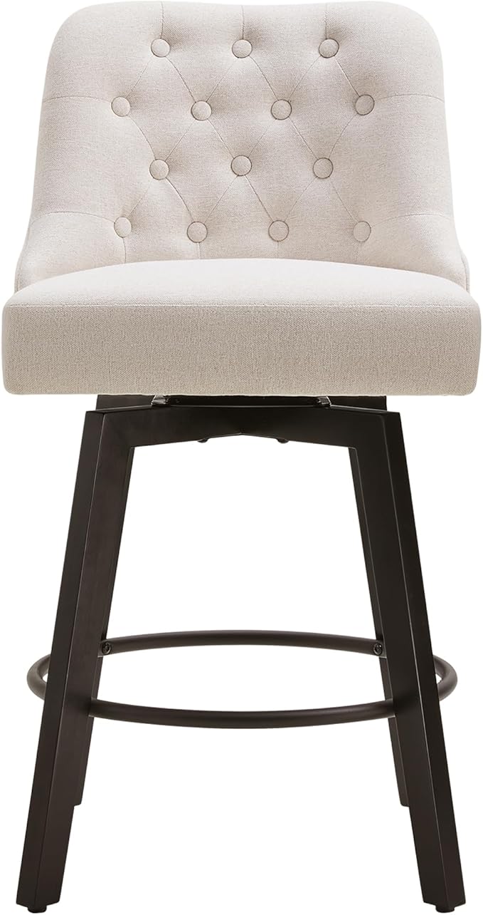 KISLOT Swivel Counter Height Bar Stools Set of 4, 26" Upholstered Fabric Barstools with Back, Thick Seat and Square Solid Wood Legs for Kitchen Island Home Bar, Beige