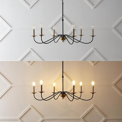 JONATHAN Y 34.75" Brass Gold/Black 6-Light Bohemian Farmhouse Iron Chandelier, Rustic Candle-Style LED Hanging Light for Dining Room Kitchen Island Entryway Foyer (JYL7559C)