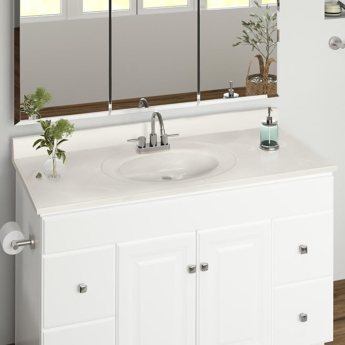 Design House Cultured Marble Vanity Top, 49 in W x 22 in D, Integrated 4 in Centerset Oval Sink & Backsplash, Ivory Swirl, 586347
