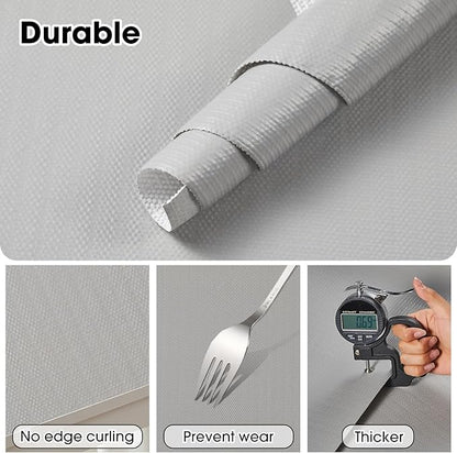 Drawer and Shelf Liner, Non-Slip Kitchen Cabinet Liners Non-Adhesive Thick Strong Grip Waterproof Washable Mats Protect Dresser Shelves Cupboard Bathroom Cabinets, Light Gray, 12 in X 10 FT