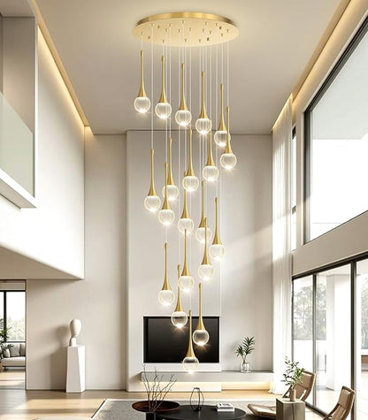 20 Light Crystal Chandelier for High Ceiling Dimmable LED Pendant Lights with Remote Adjustable Chandeliers for Staircase Foyer Living Room Gold
