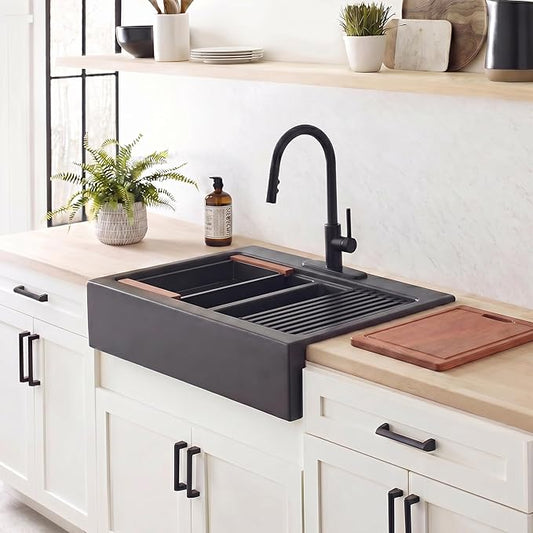 LQS Double Bowl Kitchen Sink, Undermount/Drop In Kitchen Sink, Double Bowl Stainless Steel Kitchen Sinks, 16 Gauge Stainless Steel Handmade Sinks (Black, 36" x 22" x 10")