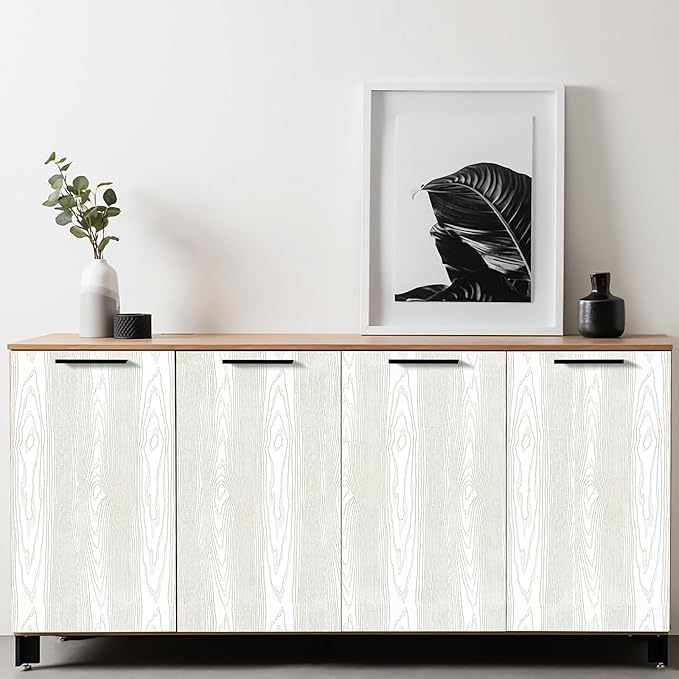 Yun-aeon Light White and Silver Wood Contact Paper 17.3"x200" Rustic Wooden Peel and Stick Wallpaper Removable Self-Adhesive Wallpaper Wood Grain Contact Paper for Countertops Cabinets