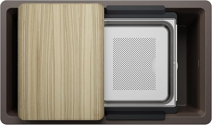 Inteos SILGRANIT 33" Single Bowl Reversible Undermount Workstation Kitchen Sink - Café