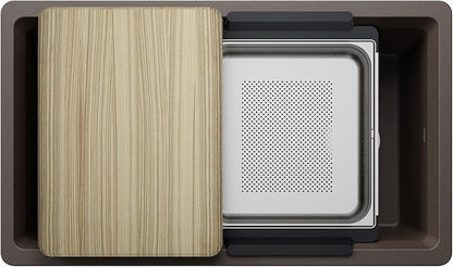 Inteos SILGRANIT 33" Single Bowl Reversible Undermount Workstation Kitchen Sink - Café