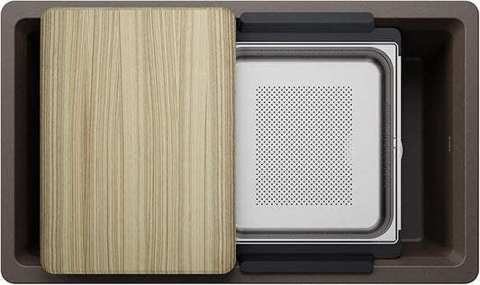 Inteos SILGRANIT 33" Single Bowl Reversible Undermount Workstation Kitchen Sink - Café