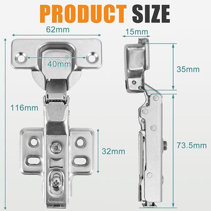 HBL' 10 Pack Soft Close Cabinet Hinges European Kitchen Cabinet Hinges for Frameless Cabinet Door, 35MM Quick Release Cup Hinges, 110° Inset, 3D Adjustable and Slow Close Hinges