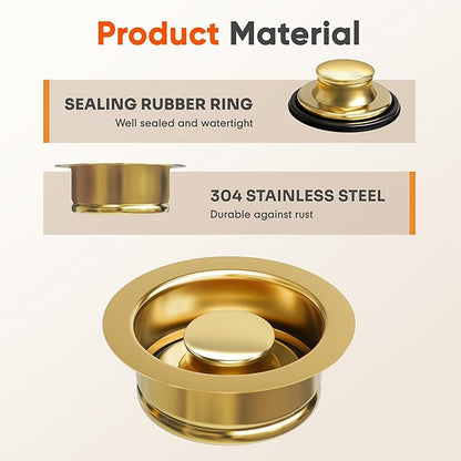 Kitchen Sink Brass Garbage Disposal Flange and Stopper, Fit 3-1/2 Inch Standard Sink Drain Hole,Kitchen Sink Replacement Accessories,Sink Garbage Disposer Kit (Gold)