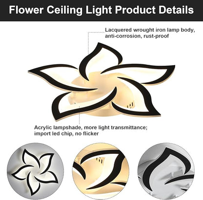 JAYMP 25.6" Flower Shaped Ceiling Light Dimmable Modern Ceiling Lamp Remote Control LED Lighting Fixture for Bedroom Dining Room Kitchen (Black/5 Petals)