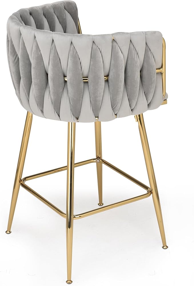 Counter Height Bar Stools Set of 2, 26 Inch Kitchen Island Stools with Backs Metal Legs