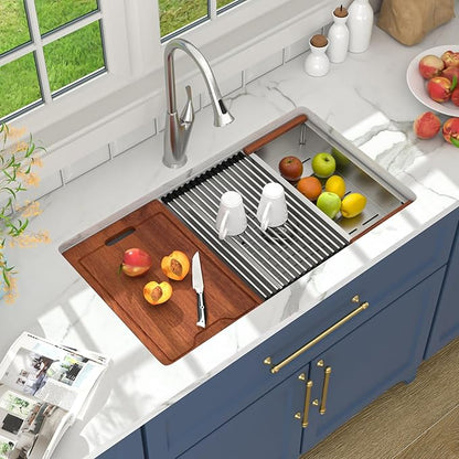 Lordear 33 Granite Composite Kitchen Sink Double Bowl White Granite Kitchen Sink Ledge Workstation 33"x19" White Undermount Double Bowl 50/50 Low Divide Quartz Classic Composite Under Counter Basin