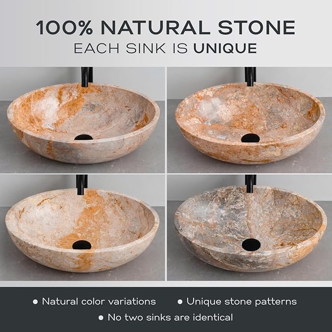 Oval-Shaped Golden Marble Stone Vessel Sink - 20x15x6 in