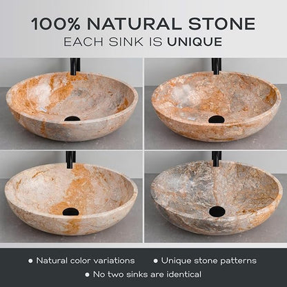 Oval-Shaped Golden Marble Stone Vessel Sink - 20x15x6 in
