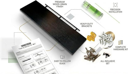 ROGMARS Black Floating Shelves for Wall,36 inch Rustic Wooden Floating Wall Mounted Book Shelves with Invisible Brackets for Living Room, Bedroom, Kitchen, Bathroom,Set of 3