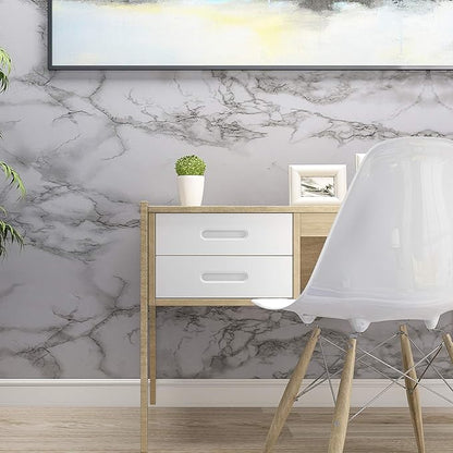 Art3d 15.8" x 120" (Pack of 1) Wall Panel Marble, Black/White
