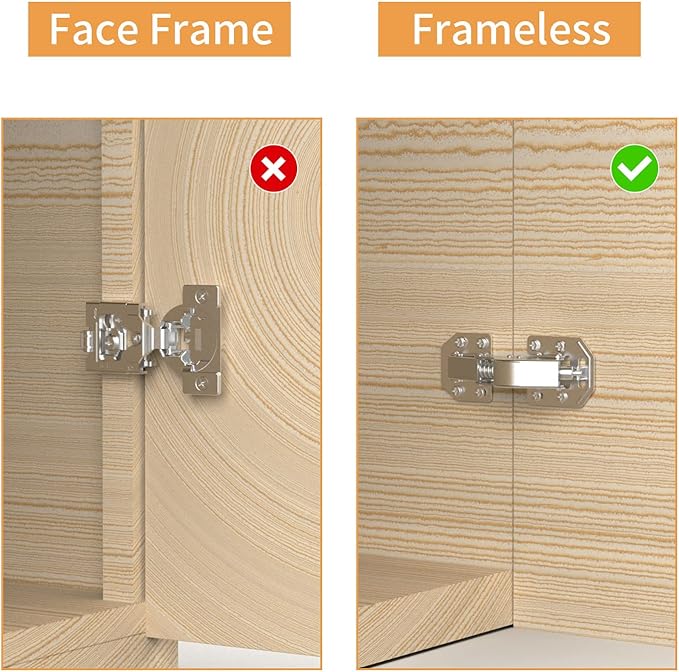 Chibery 4 Pack 90 Degree Soft Close Surface Mount Spring Hinges, Easy Installation No Pre-drilled, Noiseless Frameless Hidden Concealed Kitchen Cabinet Hinge for Cupboard Folded Replacement Hardware