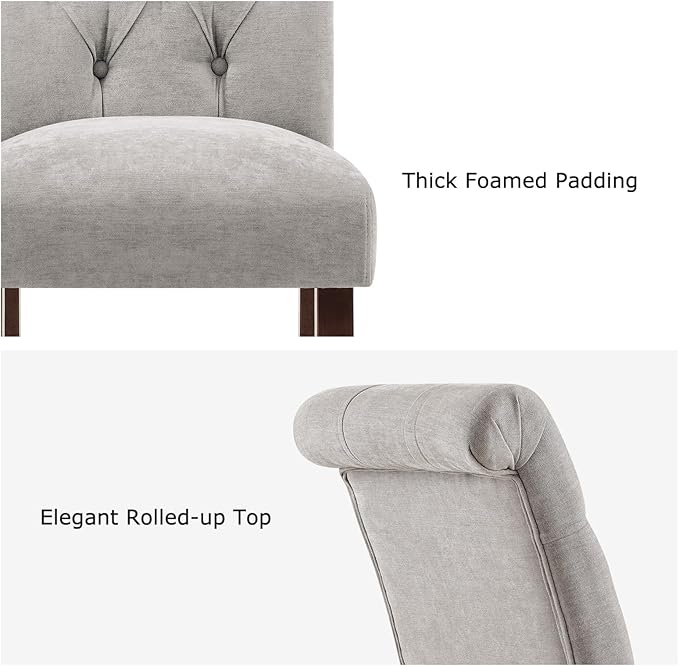 Tufted Dining Chairs Set of 2, Upholstered Parsons Dining Room Chairs, Fabric Kitchen Side Chair with Wood Legs, Light Grey