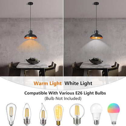 Industrial Pendant Light, 10.5 Inch Farmhouse Small Black and Gold Chandelier, Vintage Hanging Light Fixture with 71'' Height Adjustable Cord for Kitchen Island, Dining Room, Bedroom - 3 Pack