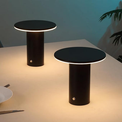 JONATHAN Y 7.5" Black Modern Rechargeable Cordless LED Table Lamp Set of 2, Dimmable Touch Sensor Nightstand Mini Lamp for Dining Living Room, Frosted Diffuser (JYL7158B-SET2)